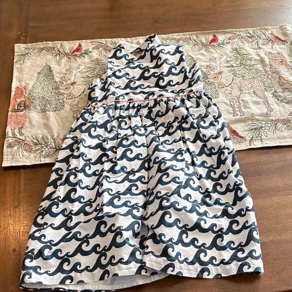 Navy and White Wave Pattern Kids Formal Dress